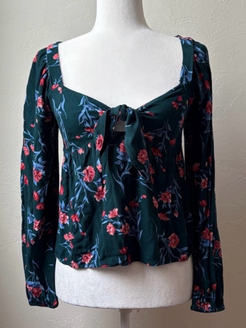 American Eagle Floral Tie Front Peplum Blouse Cottagecore Top XS